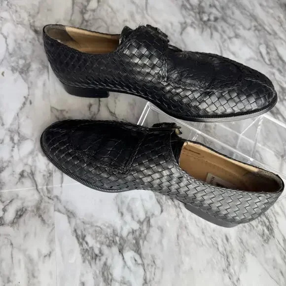 Magnanni Black Crocodile Leather Woven Monk Strap Dress Loafers Mens Size 9 M - Picture 6 of 12